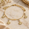 Oro Laminado Charm Anklet , Gold Filled Style Crown and Rattle Charm Design, with White Crystal, Polished, Golden Finish, 03.213.0115.10 (01 MM Thickness, 10 Inches Length)