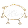 Oro Laminado Charm Anklet , Gold Filled Style Crown and Rattle Charm Design, with White Crystal, Polished, Golden Finish, 03.213.0115.10 (01 MM Thickness, 10 Inches Length)