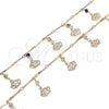 Oro Laminado Charm Anklet , Gold Filled Style Crown and Rattle Charm Design, with White Crystal, Polished, Golden Finish, 03.213.0115.10 (01 MM Thickness, 10 Inches Length)