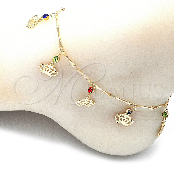 Gold Filled Anklet — Charm Anklet Crown and Rattle Charm Design with — alternate product view — SKU 141234 | Oro Laminado tobillera — Charm Anklet Crown and Rattle Charm diseño with — SKU 141234