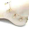 Oro Laminado Charm Anklet , Gold Filled Style Crown and Rattle Charm Design, with Multicolor Crystal, Polished, Golden Finish, 03.213.0115.1.10 (01 MM Thickness, 10 Inches Length)