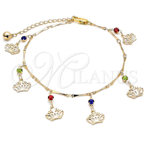 Gold Filled Anklet — Charm Anklet Crown and Rattle Charm Design with — main product view — SKU 141234 | Oro Laminado tobillera — Charm Anklet Crown and Rattle Charm diseño with — SKU 141234