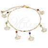 Oro Laminado Charm Anklet , Gold Filled Style Crown and Rattle Charm Design, with Multicolor Crystal, Polished, Golden Finish, 03.213.0115.1.10 (01 MM Thickness, 10 Inches Length)
