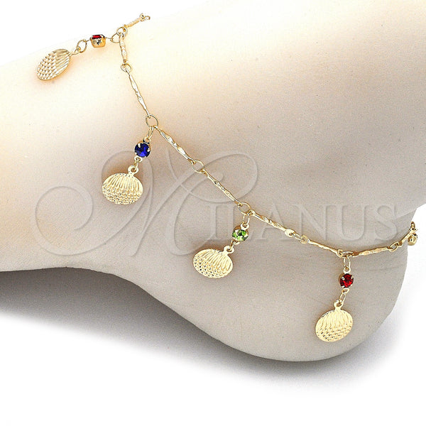Gold Filled Anklet — Charm Anklet Rattle Charm Design with Multicolor Crystal — alternate product view — SKU 141235 | Oro Laminado tobillera — Charm Anklet Rattle Charm diseño with Multicolor cristal — SKU 141235