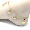 Oro Laminado Charm Anklet , Gold Filled Style Rattle Charm Design, with Multicolor Crystal, Polished, Golden Finish, 03.213.0116.10 (01 MM Thickness, 10 Inches Length)