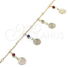 Oro Laminado Charm Anklet , Gold Filled Style Rattle Charm Design, with Multicolor Crystal, Polished, Golden Finish, 03.213.0116.10 (01 MM Thickness, 10 Inches Length)