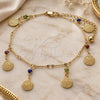 Oro Laminado Charm Anklet , Gold Filled Style Rattle Charm Design, with Multicolor Crystal, Polished, Golden Finish, 03.213.0116.10 (01 MM Thickness, 10 Inches Length)