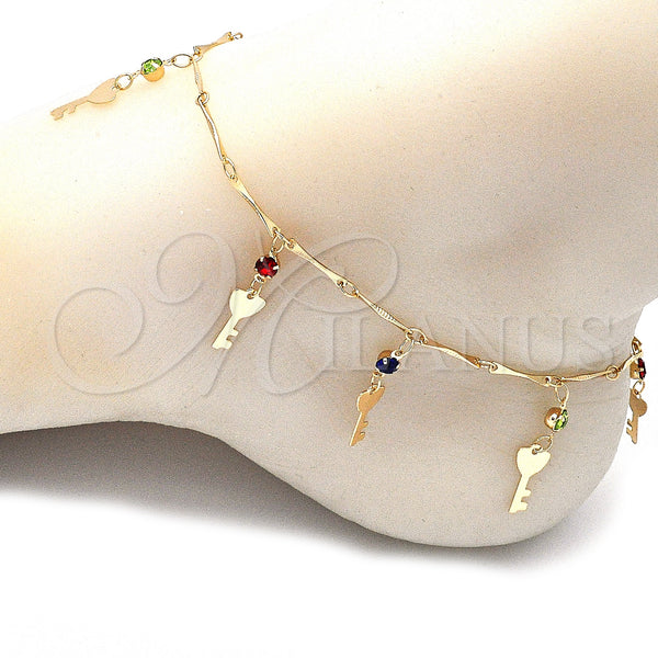 Gold Filled Anklet — Charm Anklet key and Rattle Charm Design with — alternate product view — SKU 141236 | Oro Laminado tobillera — Charm Anklet key and Rattle Charm diseño with — SKU 141236