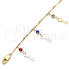 Oro Laminado Charm Anklet , Gold Filled Style key and Rattle Charm Design, with Multicolor Crystal, Polished, Golden Finish, 03.213.0092.1.10 (01 MM Thickness, 10 Inches Length)