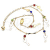 Oro Laminado Charm Anklet , Gold Filled Style key and Rattle Charm Design, with Multicolor Crystal, Polished, Golden Finish, 03.213.0092.1.10 (01 MM Thickness, 10 Inches Length)