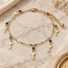 Oro Laminado Charm Anklet , Gold Filled Style key and Rattle Charm Design, with Multicolor Crystal, Polished, Golden Finish, 03.213.0092.1.10 (01 MM Thickness, 10 Inches Length)