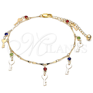 Gold Filled Anklet — Charm Anklet key and Rattle Charm Design with — main product view — SKU 141236 | Oro Laminado tobillera — Charm Anklet key and Rattle Charm diseño with — SKU 141236