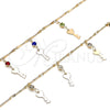Oro Laminado Charm Anklet , Gold Filled Style key and Rattle Charm Design, with Multicolor Crystal, Polished, Golden Finish, 03.213.0092.1.10 (01 MM Thickness, 10 Inches Length)