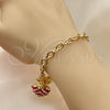 Oro Laminado Charm Bracelet, Gold Filled Style Heart and Crown Design, with Garnet and White Crystal, Polished, Golden Finish, 03.63.2211.1.08 (06 MM Thickness, 8 Inches Length)