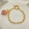 Oro Laminado Charm Bracelet, Gold Filled Style Heart and Crown Design, with Garnet and White Crystal, Polished, Golden Finish, 03.63.2211.1.08 (06 MM Thickness, 8 Inches Length)