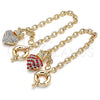 Oro Laminado Charm Bracelet, Gold Filled Style Heart and Crown Design, with Garnet and White Crystal, Polished, Golden Finish, 03.63.2211.1.08 (06 MM Thickness, 8 Inches Length)
