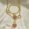 Oro Laminado Necklace and Bracelet, Gold Filled Style Heart and Crown Design, with Garnet and White Crystal, Polished, Golden Finish, 06.63.0251.1
