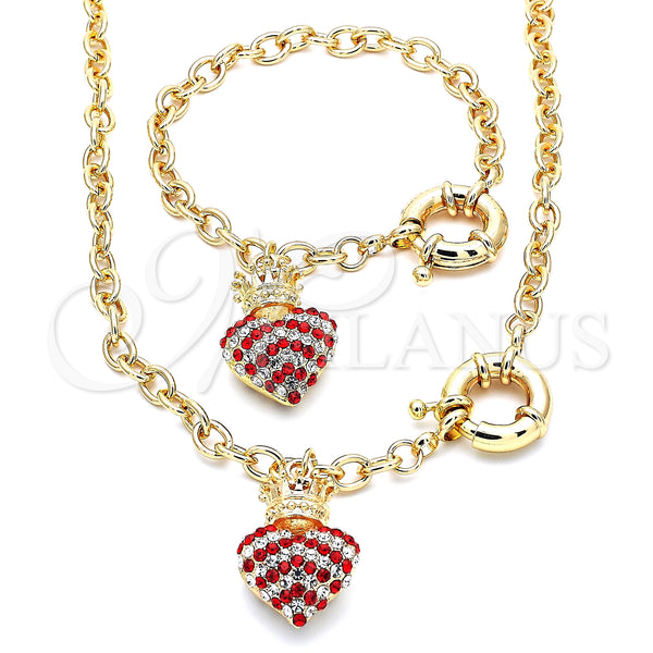 Gold Filled Bracelet — Necklace and Bracelet Heart and Crown Design with — main product view — SKU 141238 | Oro Laminado brazalete — Necklace and Bracelet corazón and Crown diseño with — SKU 141238