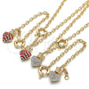 Oro Laminado Necklace and Bracelet, Gold Filled Style Heart and Crown Design, with Garnet and White Crystal, Polished, Golden Finish, 06.63.0251.1