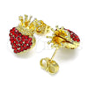 Oro Laminado Stud Earring, Gold Filled Style Heart and Crown Design, with Garnet Crystal, Polished, Golden Finish, 02.63.2708.1