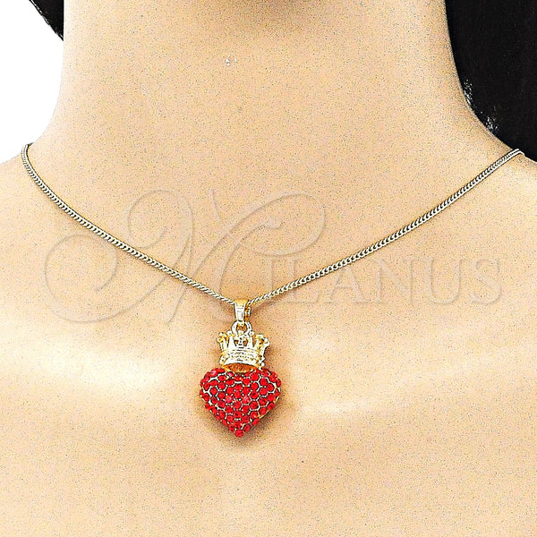 Gold Filled Necklace — Pendant Necklace Heart and Crown Design with Garnet — alternate product view — SKU 141243 | Oro Laminado collar — Pendant Necklace corazón and Crown diseño with Garnet — SKU 141243