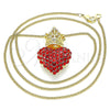 Oro Laminado Pendant Necklace, Gold Filled Style Heart and Crown Design, with Garnet Crystal, Polished, Golden Finish, 04.63.1408.1.20 (02 MM Thickness, 20 Inches Length)