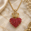 Oro Laminado Pendant Necklace, Gold Filled Style Heart and Crown Design, with Garnet Crystal, Polished, Golden Finish, 04.63.1408.1.20 (02 MM Thickness, 20 Inches Length)
