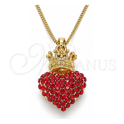 Oro Laminado Pendant Necklace, Gold Filled Style Heart and Crown Design, with Garnet Crystal, Polished, Golden Finish, 04.63.1408.1.20 (02 MM Thickness, 20 Inches Length)