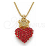 Oro Laminado Pendant Necklace, Gold Filled Style Heart and Crown Design, with Garnet Crystal, Polished, Golden Finish, 04.63.1408.1.20 (02 MM Thickness, 20 Inches Length)