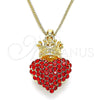 Oro Laminado Pendant Necklace, Gold Filled Style Heart and Crown Design, with Garnet Crystal, Polished, Golden Finish, 04.63.1408.1.20 (02 MM Thickness, 20 Inches Length)