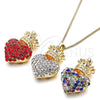 Oro Laminado Pendant Necklace, Gold Filled Style Heart and Crown Design, with Garnet Crystal, Polished, Golden Finish, 04.63.1408.1.20 (02 MM Thickness, 20 Inches Length)