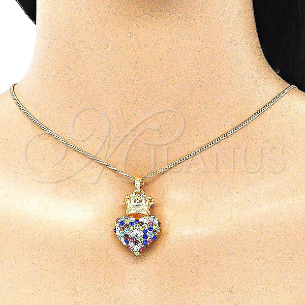 Gold Filled Necklace — Pendant Necklace Heart and Crown Design with Multicolor — alternate product view — SKU 141244 | Oro Laminado collar — Pendant Necklace corazón and Crown diseño with Multicolor — SKU 141244