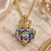 Oro Laminado Pendant Necklace, Gold Filled Style Heart and Crown Design, with Multicolor Crystal, Polished, Golden Finish, 04.63.1408.2.20 (02 MM Thickness, 20 Inches Length)