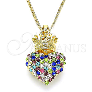 Gold Filled Necklace — Pendant Necklace Heart and Crown Design with Multicolor — main product view — SKU 141244 | Oro Laminado collar — Pendant Necklace corazón and Crown diseño with Multicolor — SKU 141244