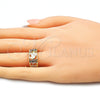 Oro Laminado Elegant Ring, Gold Filled Style Elephant and Owl Design, with White Cubic Zirconia, Polished, Tricolor, 01.253.0012.09 (Size 9)