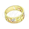Oro Laminado Elegant Ring, Gold Filled Style Elephant and Owl Design, with White Cubic Zirconia, Polished, Tricolor, 01.253.0012.09 (Size 9)