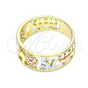 Oro Laminado Elegant Ring, Gold Filled Style Elephant and Owl Design, with White Cubic Zirconia, Polished, Tricolor, 01.253.0012.09 (Size 9)