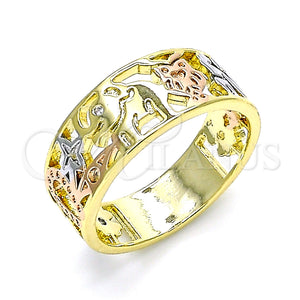 Gold Filled Ring — Elegant Ring Elephant and Owl Design with White — main product view — SKU 141250 | Oro Laminado anillo — Elegant Ring Elephant and Owl diseño with blanco — SKU 141250