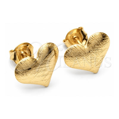 Oro Laminado Stud Earring, Gold Filled Style Heart Design, Brushed Finish, Golden Finish, 02.09.0211