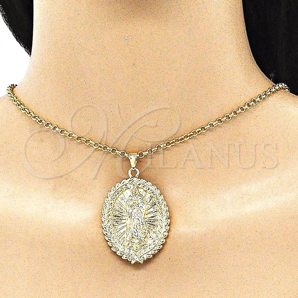 Gold Filled Pendant — Religious Pendant Guadalupe and Leaf Design Polished 05. — alternate product view — SKU 141258 | Oro Laminado dije — Religious Pendant Guadalupe and Leaf diseño pulido 05. — SKU 141258