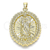 Oro Laminado Religious Pendant, Gold Filled Style Guadalupe and Leaf Design, Polished, Golden Finish, 05.213.0093