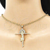 Oro Laminado Religious Pendant, Gold Filled Style Jesus Design, with White Crystal, Polished, Golden Finish, 05.213.0094