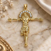Oro Laminado Religious Pendant, Gold Filled Style Jesus Design, with White Crystal, Polished, Golden Finish, 05.213.0094