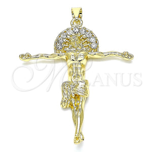 Gold Filled Pendant — Religious Pendant Jesus Design with White Crystal Polished — main product view — SKU 141259 | Oro Laminado dije — Religious Pendant Jesus diseño with cristal blanco pulido — SKU 141259