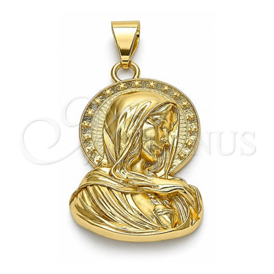 Oro Laminado Religious Pendant, Gold Filled Style Sagrado Corazon de Maria Design, Polished, Golden Finish, 05.213.0100