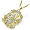 Oro Laminado Religious Pendant, Gold Filled Style Sagrado Corazon de Maria and Flower Design, Polished, Golden Finish, 05.213.0101