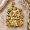 Oro Laminado Religious Pendant, Gold Filled Style Sagrado Corazon de Maria and Flower Design, Polished, Golden Finish, 05.213.0101