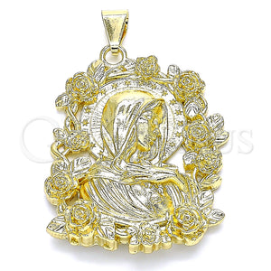 Gold Filled Pendant — Religious Pendant Sagrado Corazon de Maria and Flower — main product view — SKU 141266 | Oro Laminado dije — Religious Pendant Sagrado Corazon de Maria and flor — SKU 141266