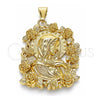 Oro Laminado Religious Pendant, Gold Filled Style Sagrado Corazon de Maria and Flower Design, Polished, Golden Finish, 05.213.0101