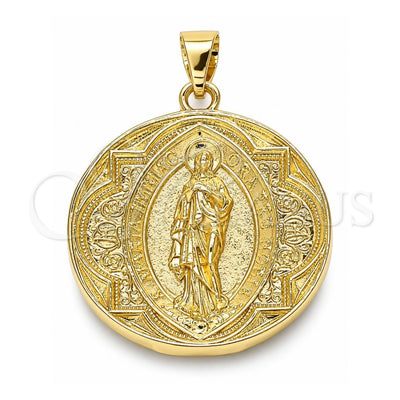 Oro Laminado Religious Pendant, Gold Filled Style Guadalupe Design, Polished, Golden Finish, 05.213.0102
